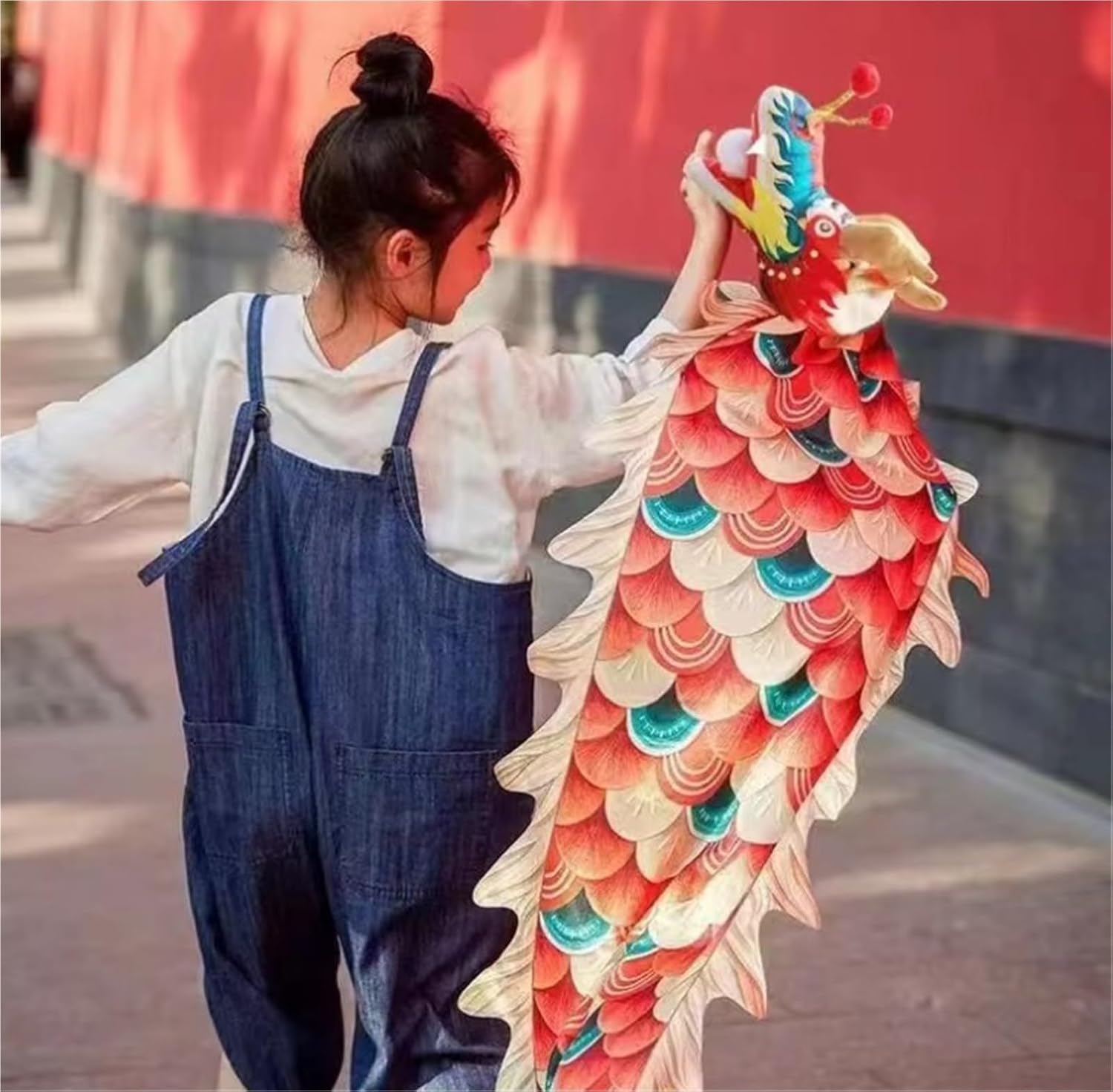 Chinese Dragon Costume Spinning Ribbons Silk Dragon Dance Poi Square Streamer Fitness Swing Dragon Ribbons Lion Dance Costume