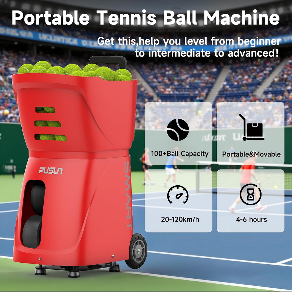 Tennis Ball Machine, Tennis Ball Launcher with App/Remote/iWatch Control, Max Speed of 75Mph, 1.8-8s/Ball, Multiple Training Modes(AI Drill/Programming/Random/Vary Speed) 4-6Hrs Battery Life