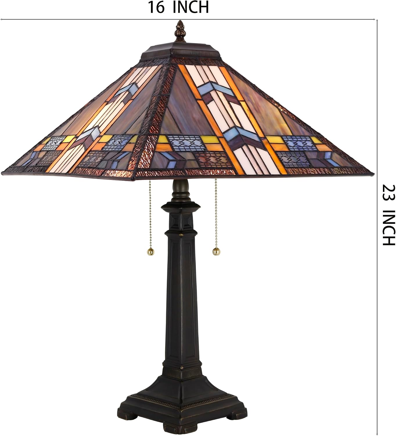 Tiffany Table Lamp Blue Cloudy Mission Style Stained Glass 16X16X23 Inches Desk Reading Light for Bedrooms Living Room Study Home Office