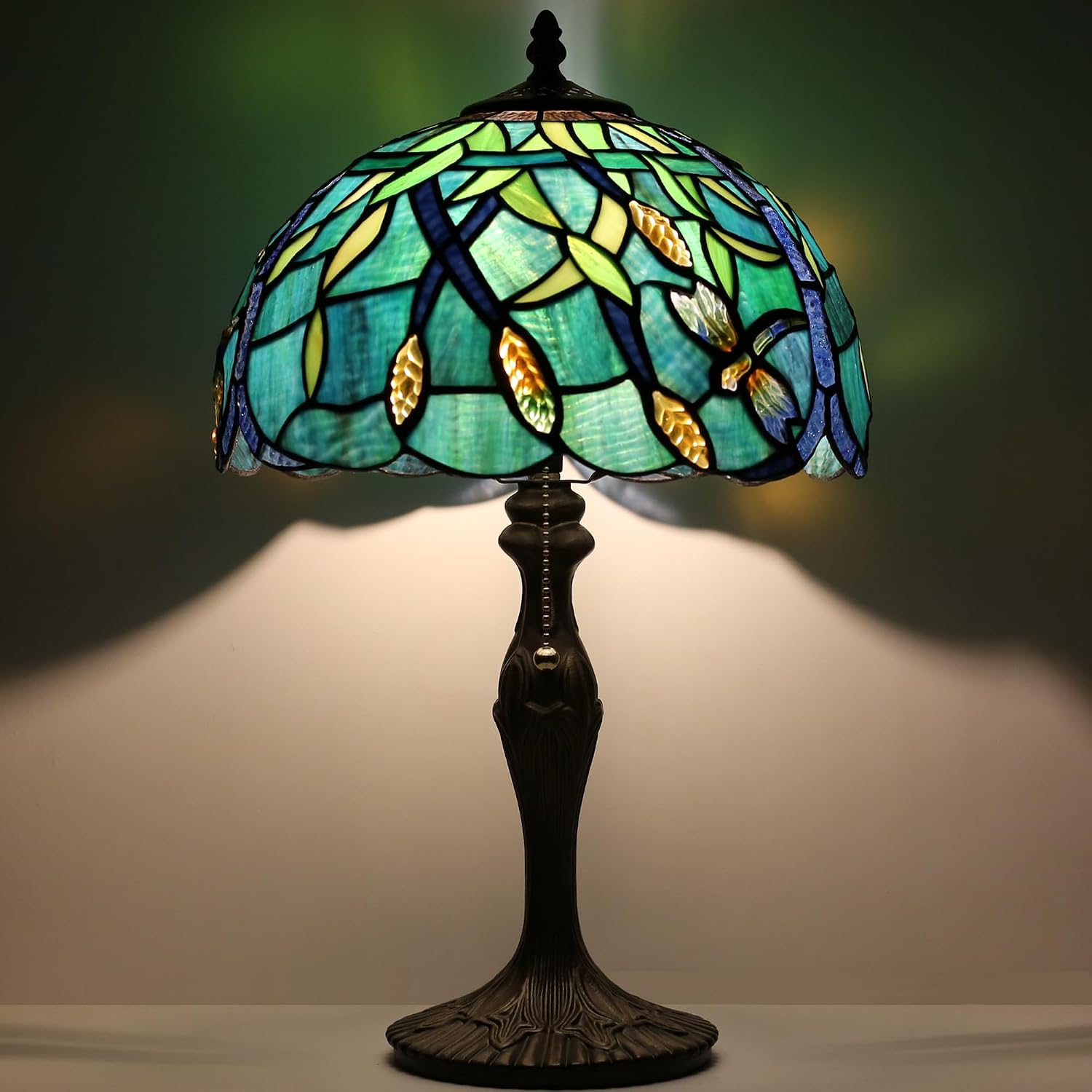 Tiffany Lamp Stained Glass Table Lamp 12' x 19' Wheat Ear Dragonfly Style Decorative Lamp Bedside Reading Lamp for Desk Living Room Bedroom Office Study Light Home Decor Gift