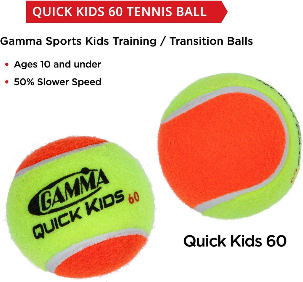 Gamma Quick Kids 25' Inch Junior Tennis Racquet Set or Kit Bundled with a Bucket of 48 Kids Orange/Yellow Felt Training Transition Balls