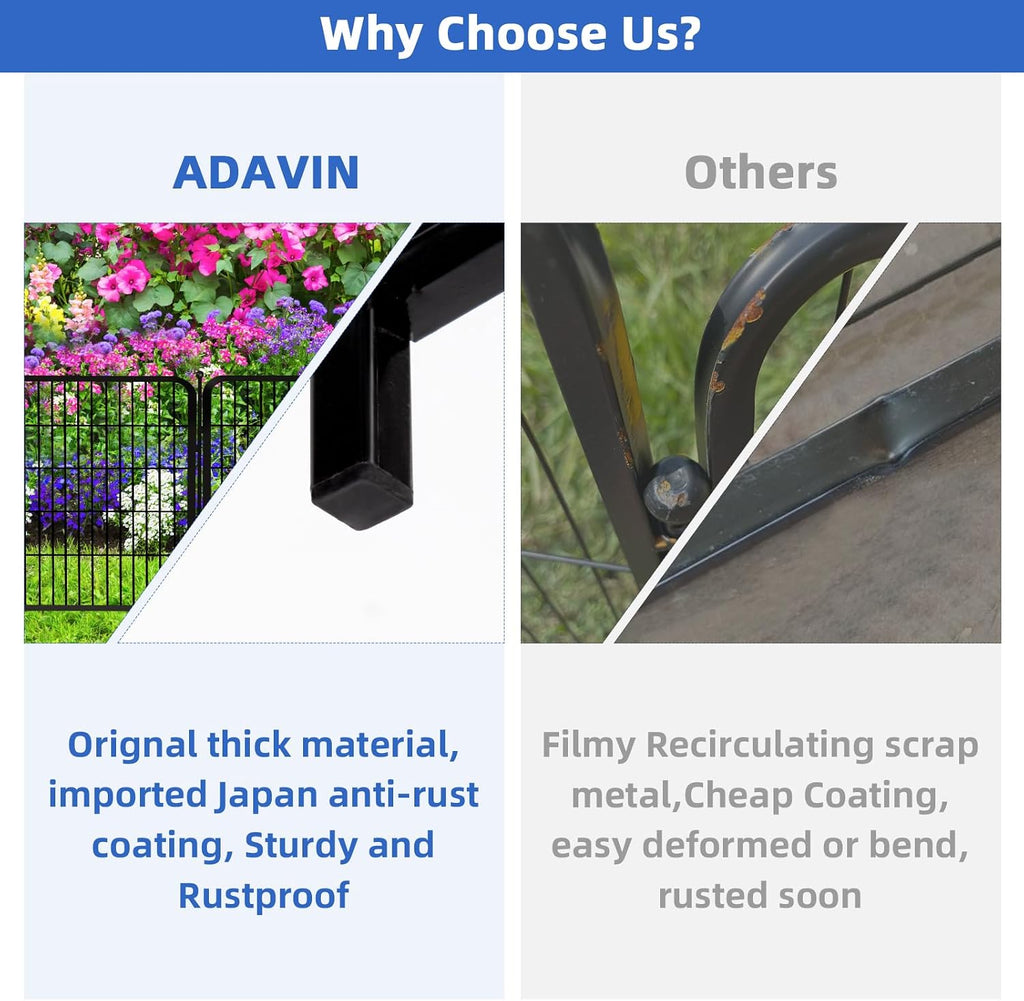 ADAVIN 32 in(H) Garden Fences and Borders,1 Gate+7 Panels Dog Fence Outdoor for Yard, Heavy Duty Iron Metal Animal Barrier Fence, Portable Fence, Flower Garden Fencing,Total 17.7 Ft(L), Black