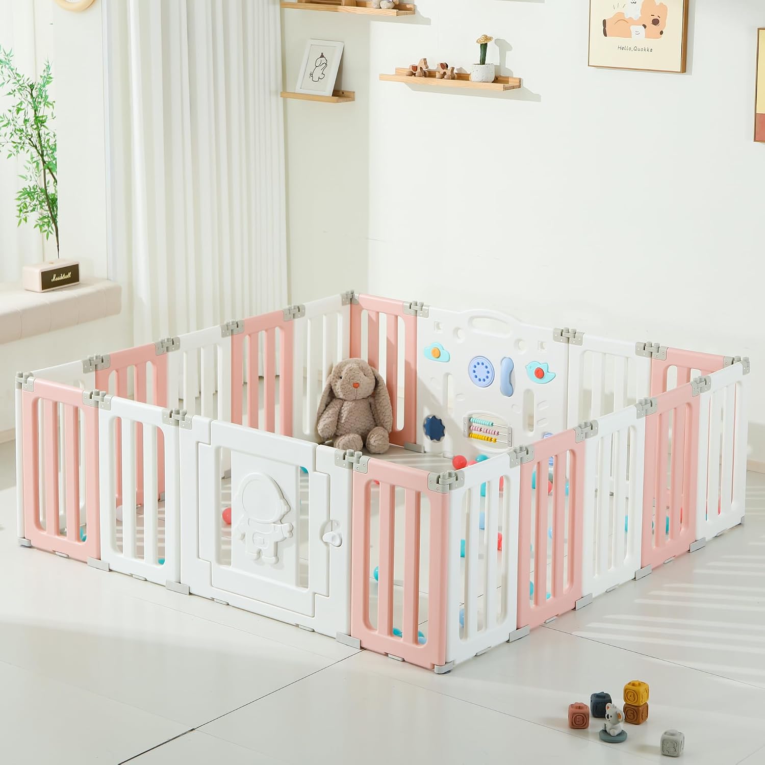 Bestgame Baby Play Pen, Foldable Play Pens for Babies and Toddlers, 22 Panels Extra Large Baby Playpen, Astronauts Portable Fence, Kids Gate Playpen Yard - Pink