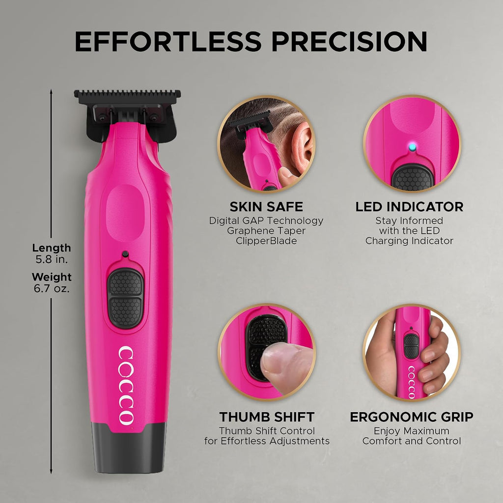Cocco Hyper Veloce Pro Trimmer, Digital Gap Graphene Blade Edger, High-Torque Brushless BLDC Motor, Cordless, All-Metal Design, Lithium-Ion Battery, Charging Base Included