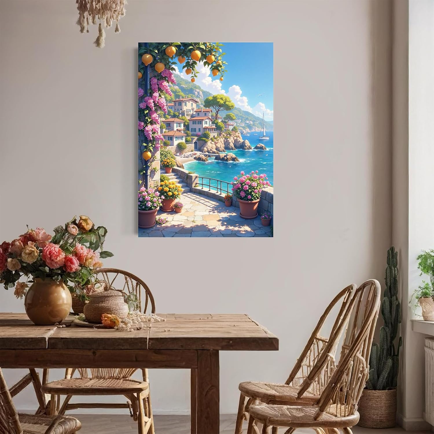 Italian Amalfi Coast Lemon Tree Garden Mediterranean Style Wall Art | Wrapped canvas, space display, nature landscape poster, Mediterranean style, no glare