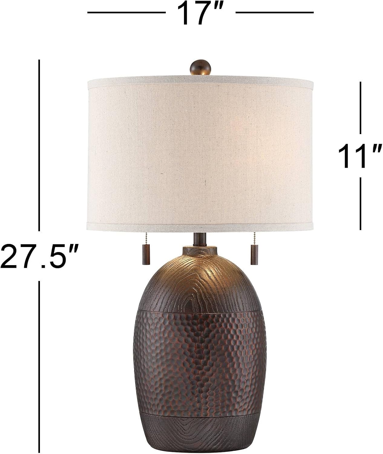 Franklin Iron Works Byron 27 1/2' Tall Farmhouse Rustic Country Cottage Table Lamps Set of 2 Pull Chain Brown Living Room Bedroom Bedside Nightstand House Office Home Reading Kitchen Oatmeal Shade