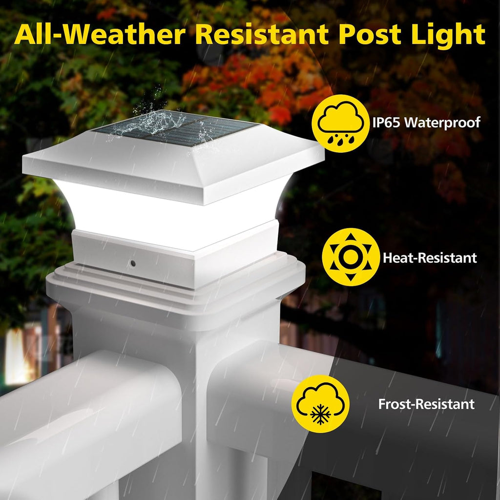 T-SUN Solar Post Cap Lights, Waterproof Outdoor Solar Powered Deck Fence Post Lights for 4 X 4 Wooden/Vinyl Posts, 6000K Cool White Lighting Decor for Deck, Patio, Garden, Porch, Fence(White -12 Pack)