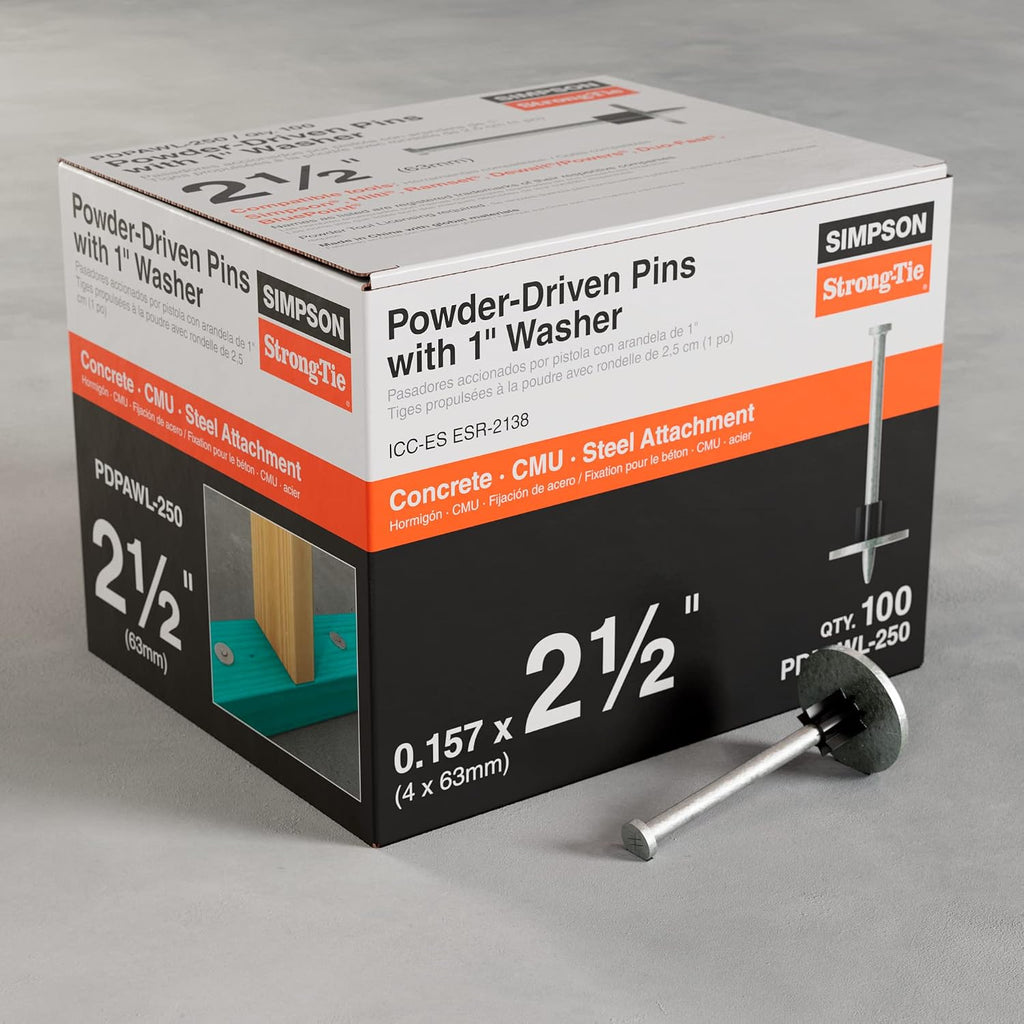 Simpson Strong-Tie PDPAWL-250 PDPAWL .157-in. x 2-1/2-in. Powder-Actuated Pin w/ 1-in. Washer (100-Qty) (Pack of 10)