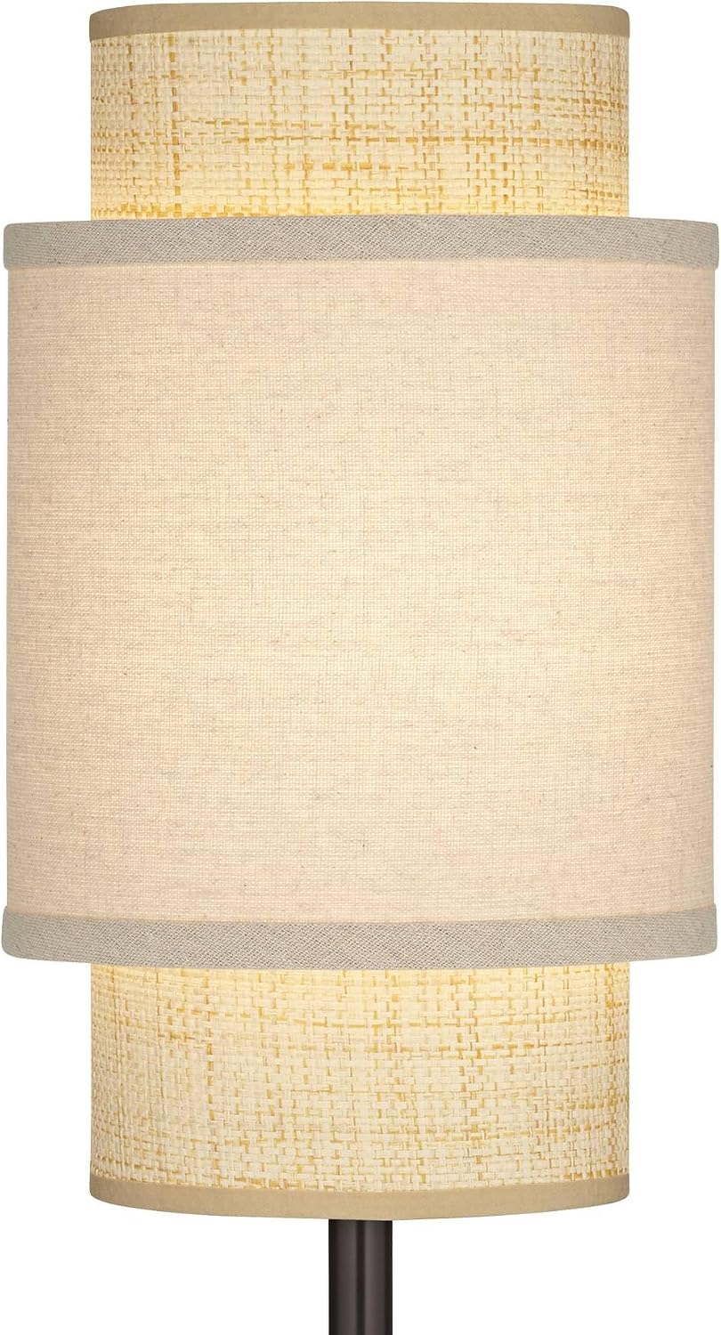 360 Lighting Tull 27' Tall Modern Table Lamps Set of 2 USB Port AC Power Outlet Black Brown Metal Living Room Charging Bedroom Bedside Nightstand House Office Home Linen Tan Tiered Shade