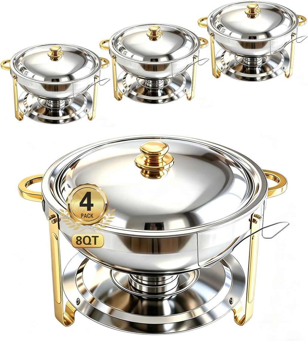 Beviliu 8QT Chafing Dishes for Buffet 4 Pack, Ultra-Large Capacity Warming Trays for Large Gatherings, 8QT Food Warmers for Parties Buffet, Catering Supplies Buffet Display Chafing Dish for Parties