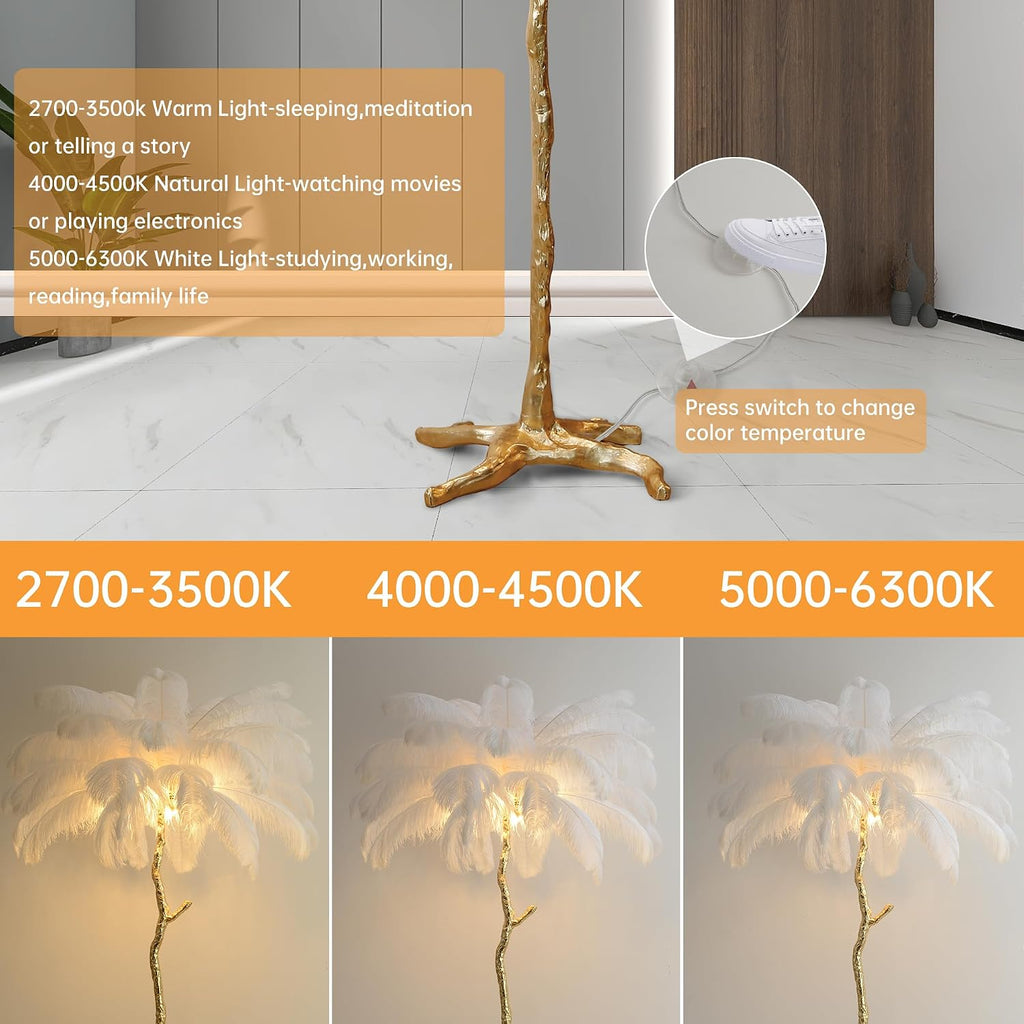 MAYOLA Luxury Resin Ostrich Feather Lamp, 35 Pieces Real Ostrich Feathers,Floor Lamp,for Living Room, Bedroom and Office 67' Tall Feather Lamp(White, Floor Lamp)