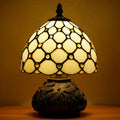 Small Tiffany Lamp Mini Stained Glass Table Lamp Cream Amber Pearl Style Mushroom Memory Sympathy Lamp 8X11 Inch