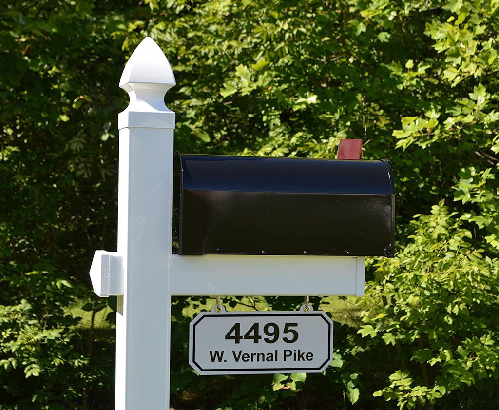 4Ever Products The Providence Vinyl Mailbox Post System - Includes Black Steel Mailbox and Custom Street Address