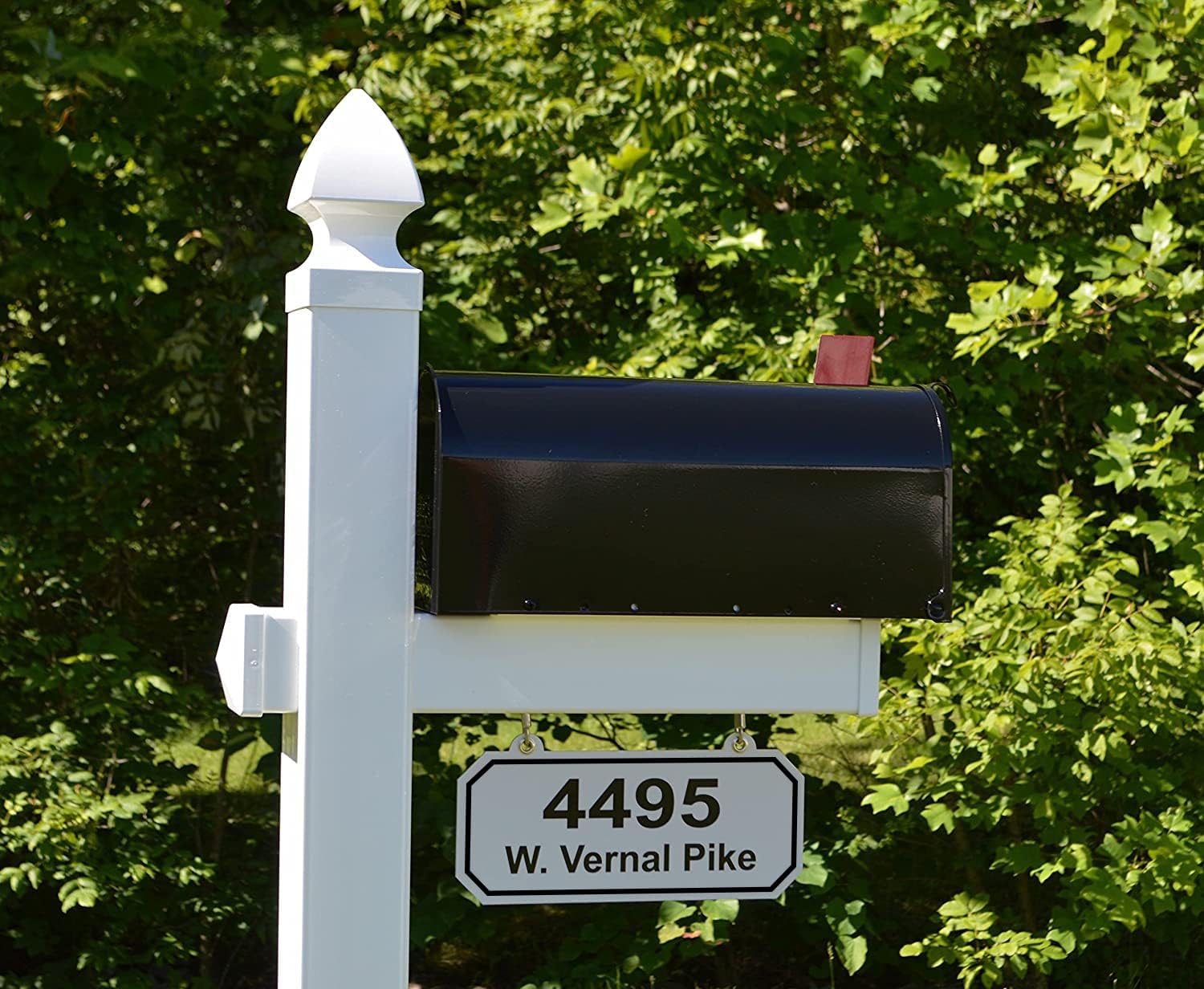 4Ever Products The Providence Vinyl Mailbox Post System - Includes Black Steel Mailbox and Custom Street Address