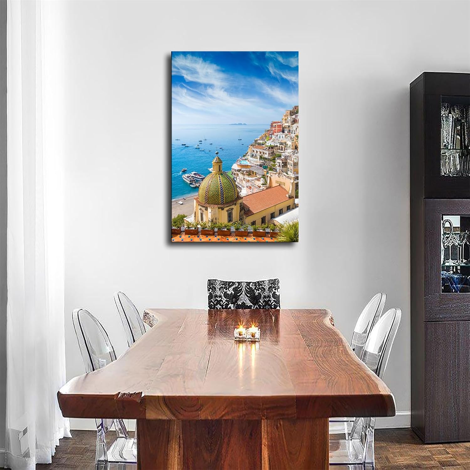 Campania Sorrento Italy Mediterranean Sea Beautiful View European Landscape Canvas Art Poster Canvas Print Wall Art Picture Indoor Bedroom Living Room Aesthetic Artwork Garage Cafe Decorative (24×36inch Framed)
