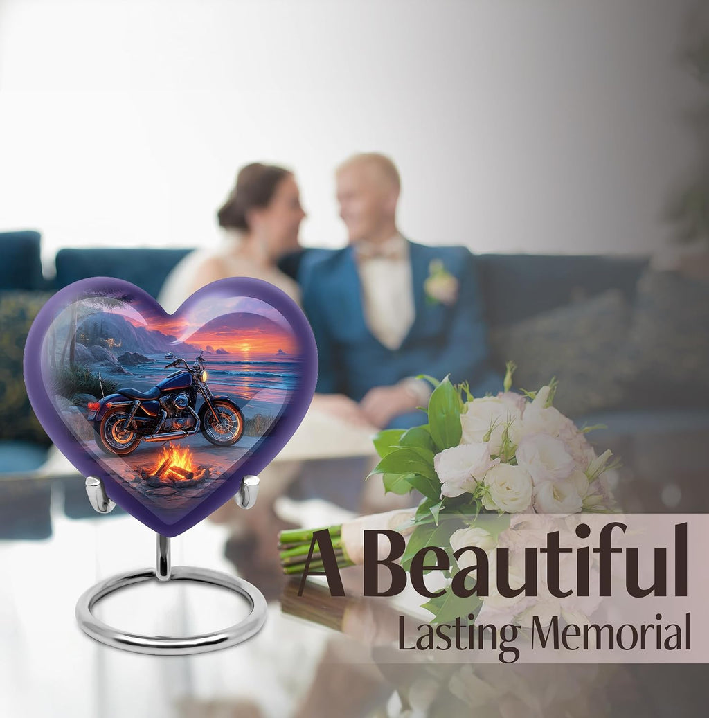 Motorcycle Urn for Ashes Adult Male - Purple Small Urns for Human Ashes Keepsake- Funeral & Burial Urn for Female & Male - Memorial Gift for Grandfather - Combo 10 Inch & 3 Inch, Pack of 5