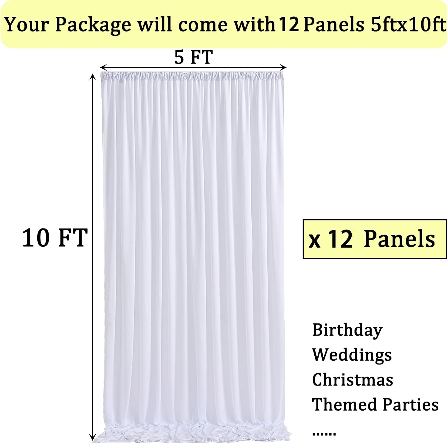 60ftx10ft Wrinkle Free White Backdrop Curtains for Parties, Silky Polyester Photo Backdrop Drapes 12 Panels 5x10ft Back Drop Cloth for Wedding Birthday Baby Shower Photography Background