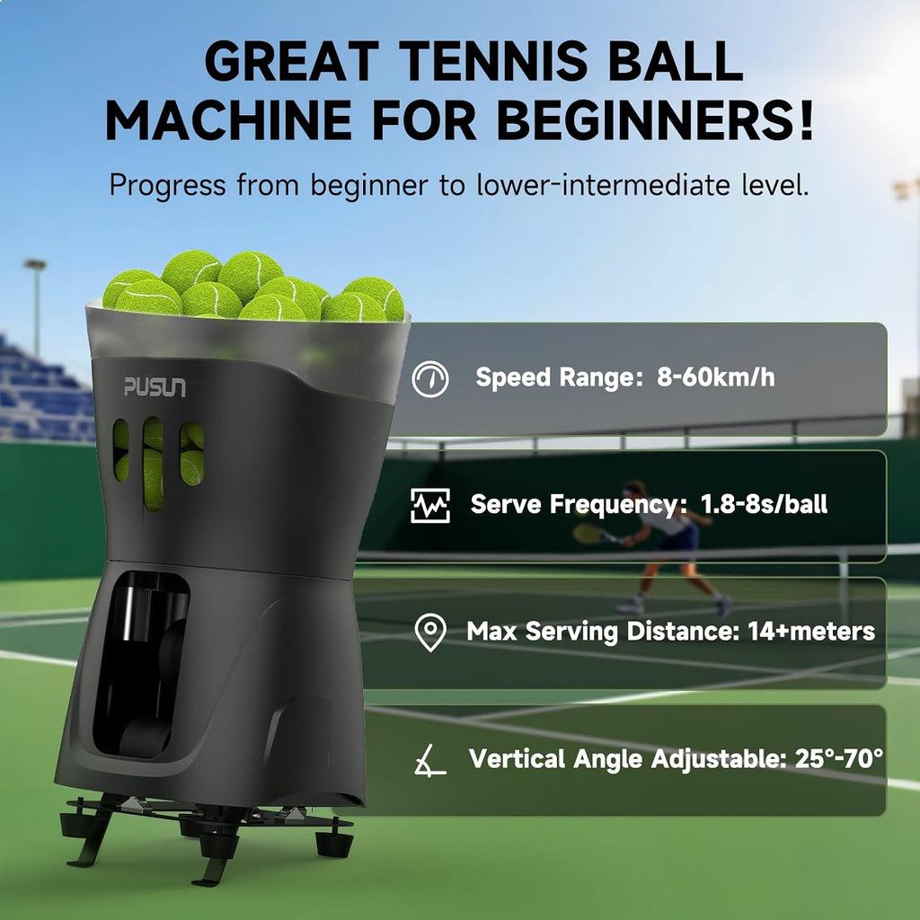 Tennis Ball Machine, PT-Mini Pro Tennis Ball Launcher for Beginner, 65+Ball Capacity, App&Remote Control, 3-5hours Battery Life, Portable Tennis Ball Throwing Equipment Indoor&Outdoor Training