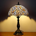 Tiffany Style Table Lamp Vintage Stained Glass Desk Lamp Deep Blue Purple Wisteria Bedside Reading Light Decor Bedroom Living Room Home Office D12 xH18
