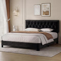 Queen Bed Frame with Headboard, Luxury Velvet Fabric Upholstered Bed frame with Button Tufted Design, Strong Wooden Slats Support - Low & Sturdy, Noise-Free, No Box Spring, Easy Assembly, Black | Plush velvet