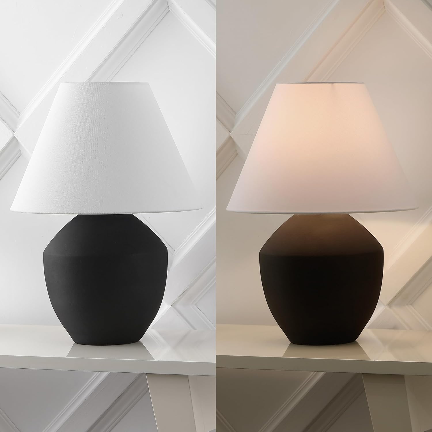 JONATHAN Y 20.5' Matte Black Minimalist Table Lamp Set of 2 for Living Room, Modern Scandinavian Bedside Lamps for Bedroom, White Linen Shade, LED Bulbs Included JYL5604A-SET2