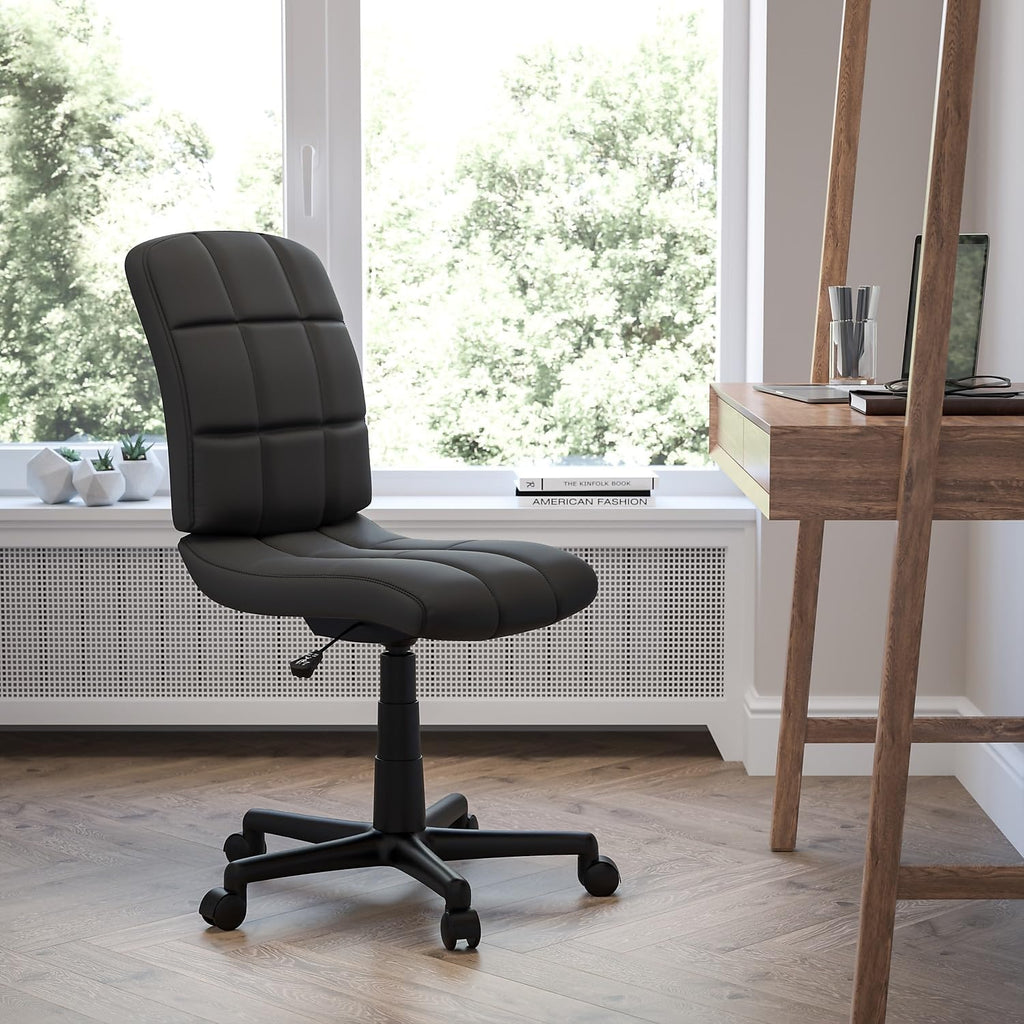 Flash Furniture Clayton Mid-Back Tufted Vinyl Upholstered Swivel Desk Chair with Padded Seat, Modern Adjustable Height Padded Office Chair, Black