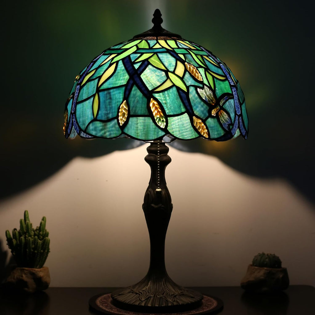 Tiffany Lamp Stained Glass Table Lamp 12' x 19' Wheat Ear Dragonfly Style Decorative Lamp Bedside Reading Lamp for Desk Living Room Bedroom Office Study Light Home Decor Gift