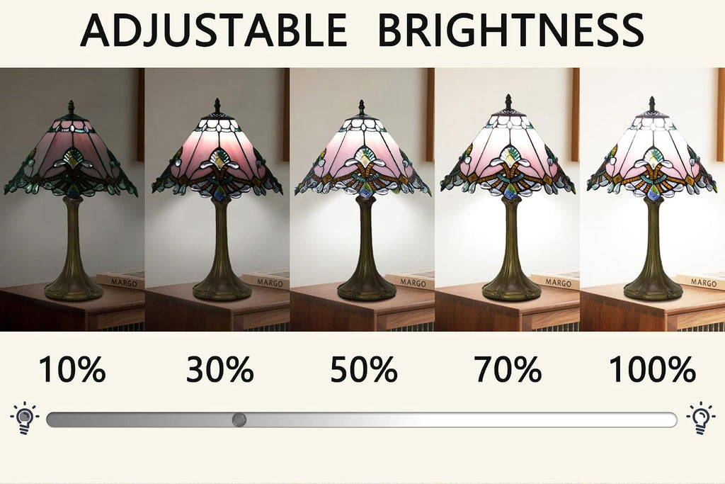12 Inch Baroque Style Tiffany Table Lamp, Vintage Stained Glass Desk Lamp with Remote Control, 3 Color Temperature & Brightness Level for Office Home Bedroom Living (Pink)
