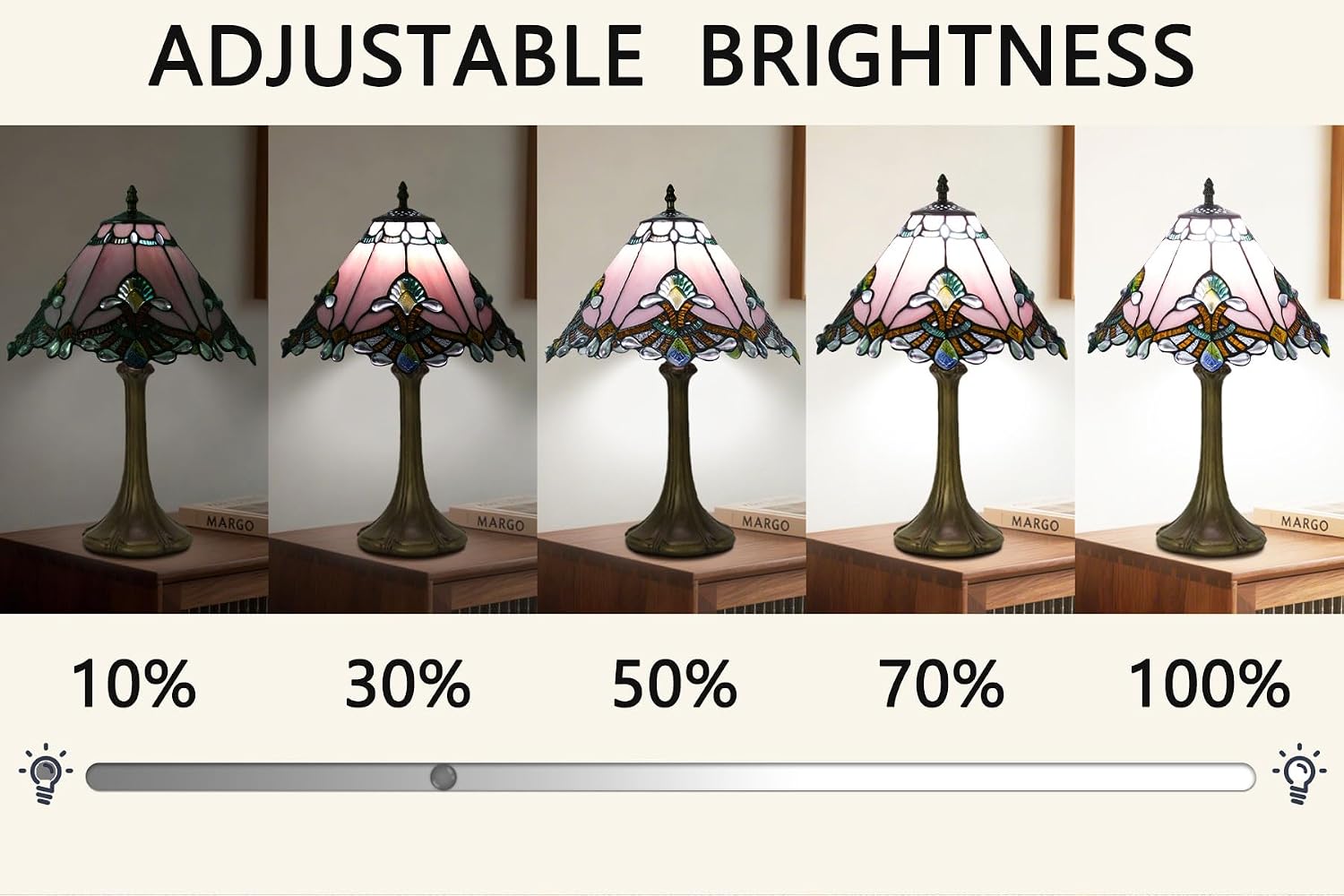 12 Inch Baroque Style Tiffany Table Lamp, Vintage Stained Glass Desk Lamp with Remote Control, 3 Color Temperature & Brightness Level for Office Home Bedroom Living (Pink)