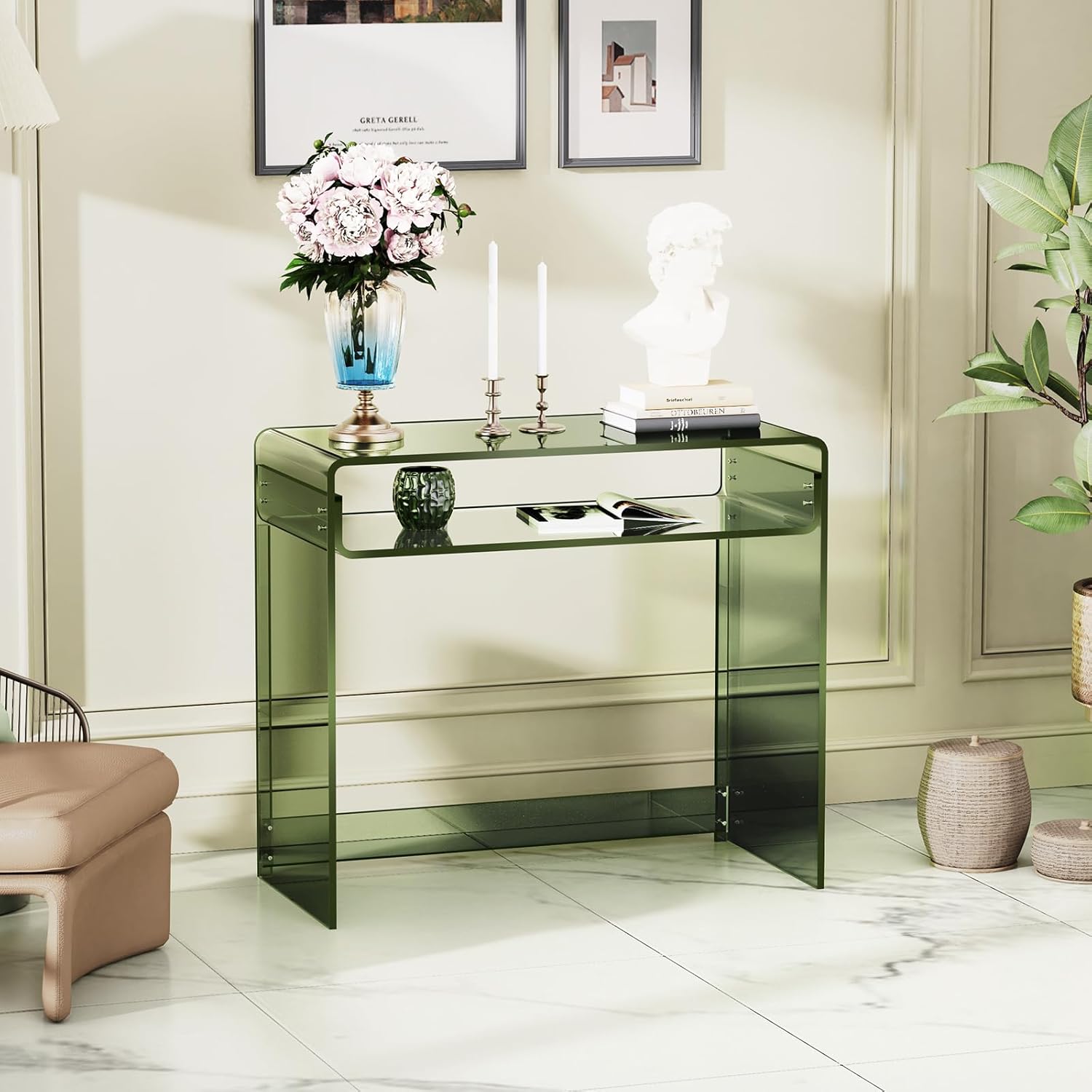 Acrylic Desk Laptop Workstation Study Table Home Office Console Table Entrance Tables Decor (Green)