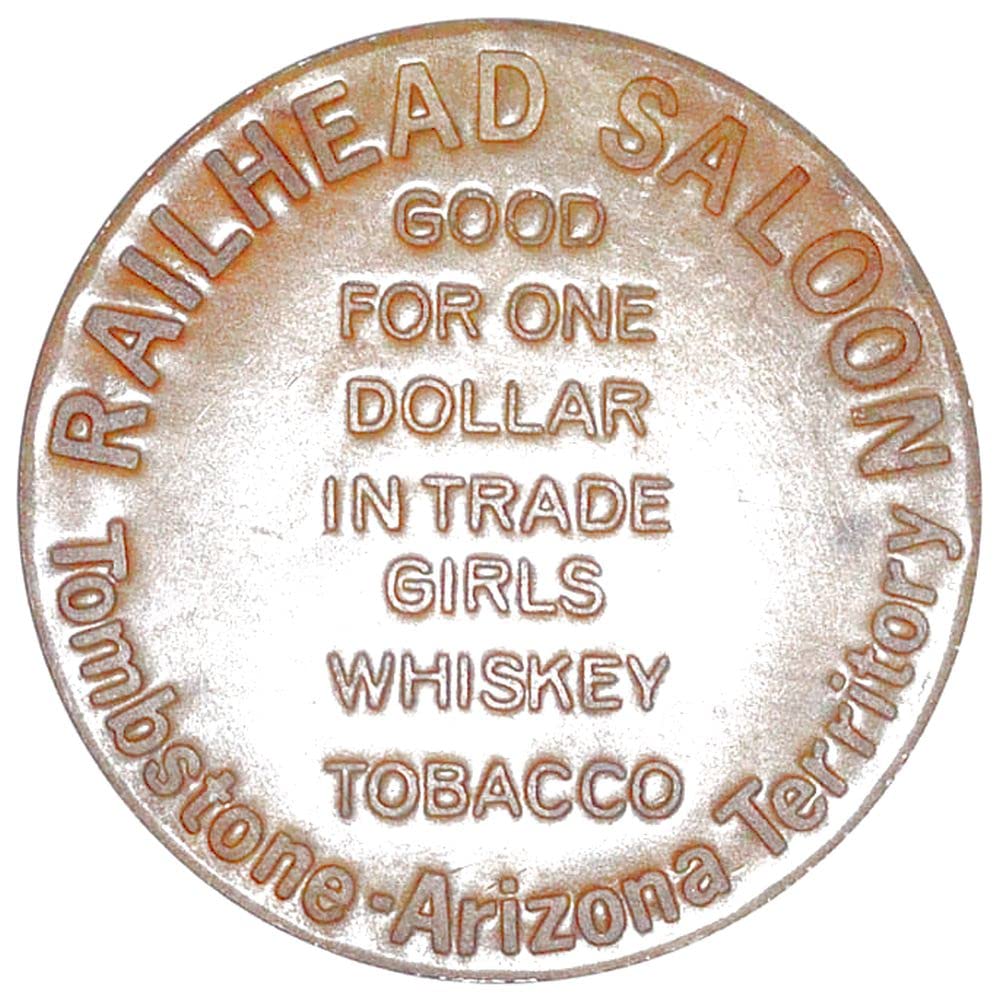 1904 AT GIANT RARE 1904 TOMBSTONE ARIZONA $3 SALOON TOKEN GOOD 4 'GIRLS WHISKY TOBACCO' WILD WEST NOSTALGIA $3 Seller Nearly Unciculated