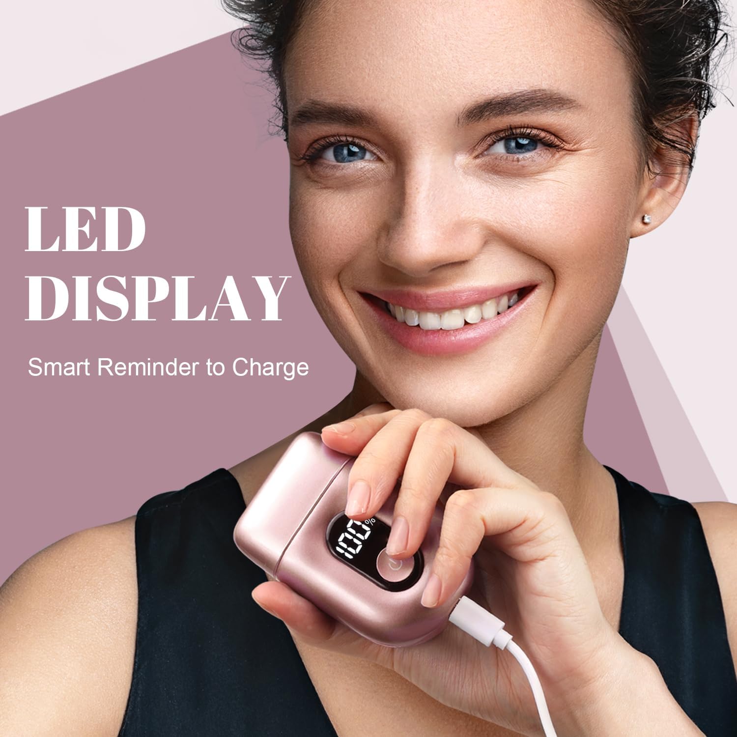 Cordless Electric Razors for Women: Mini Electric Shaver with Big LED Display - Rechargeable Bikini Trimmer - IPX7 Waterproof Wet Dry for Face Body Legs (Light Pink)