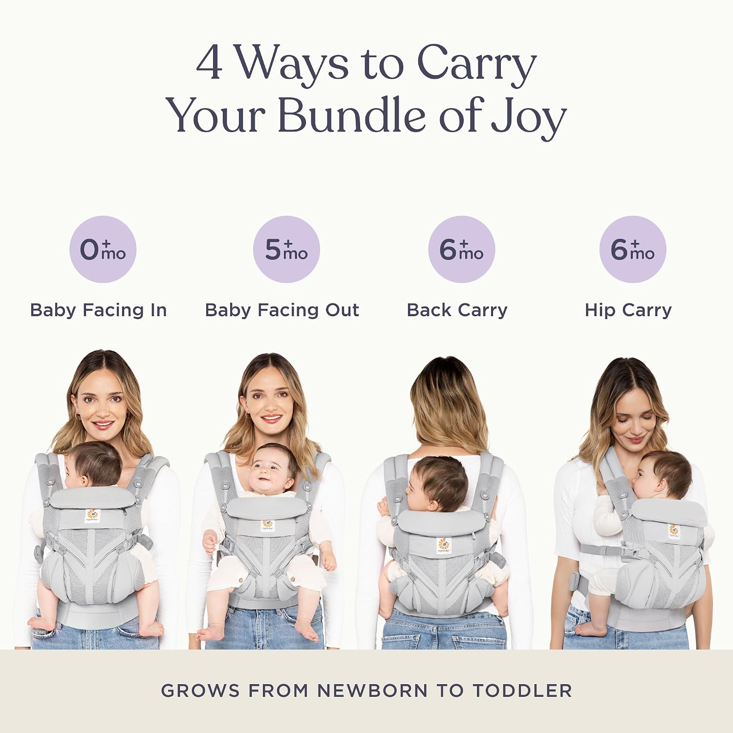 Ergobaby Omni Classic Baby Carrier Newborn to Toddler - Breathable Baby Carriers for Summer - All-Position Carrier with Lumbar Support (7-45 Pounds), Mesh, Soft Olive Diamond