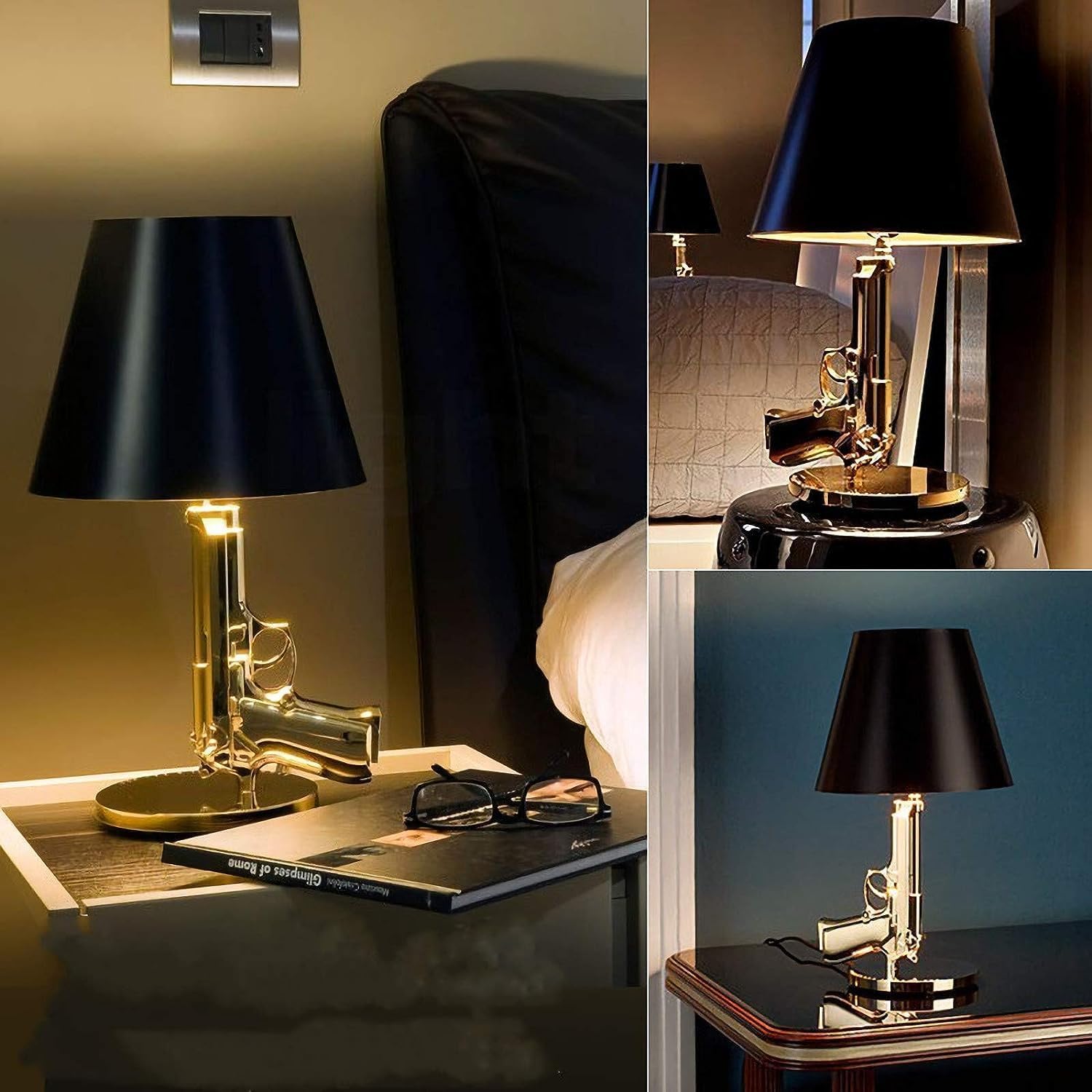 Desk Lamp,Night Light LED Table Lamp,Modern Gold Gun Lights AK47 Luxurious Desk Lamps for Bedroom,Hotel,Living Room,Office and Party Ambience (Pistol Table Lamp)