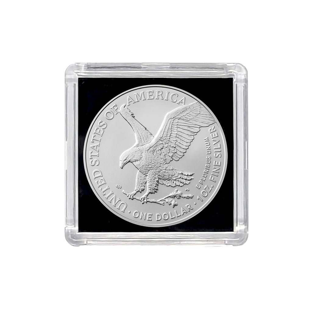 2026 U.S. Silver Eagle .999 Fine Silver with Black Background Snap Tight Square Holder and our Smyrnacoin Certificate of Authenticity Dollar Uncirculated US Mint