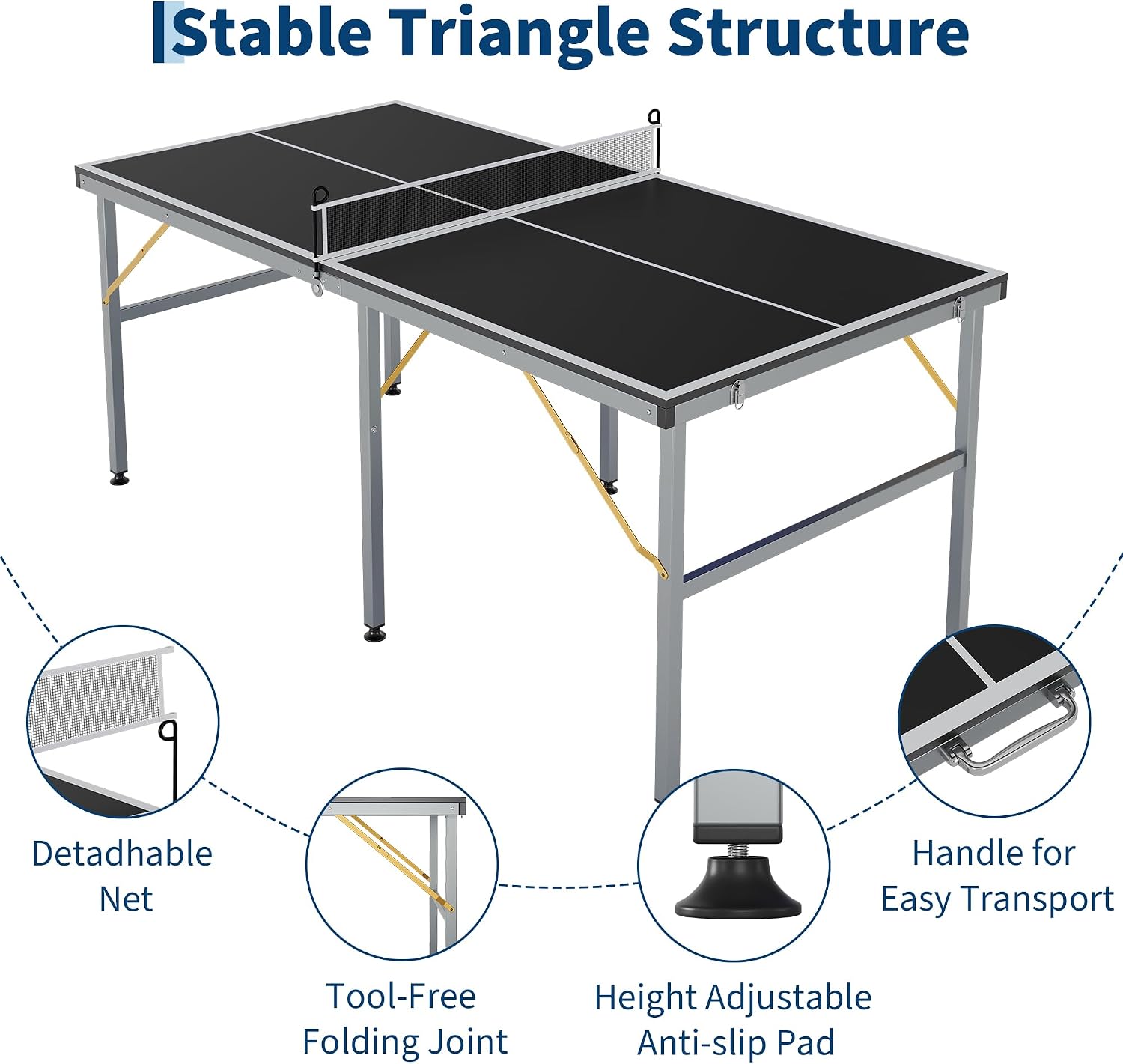 GarveeLife Professional Outdoor Table Tennis Tables,6x3FT Indoor/Outdoor Portable Ping Pong Table Game with Net for Adults/Teens,2 Table Tennis Paddles and 3 Balls