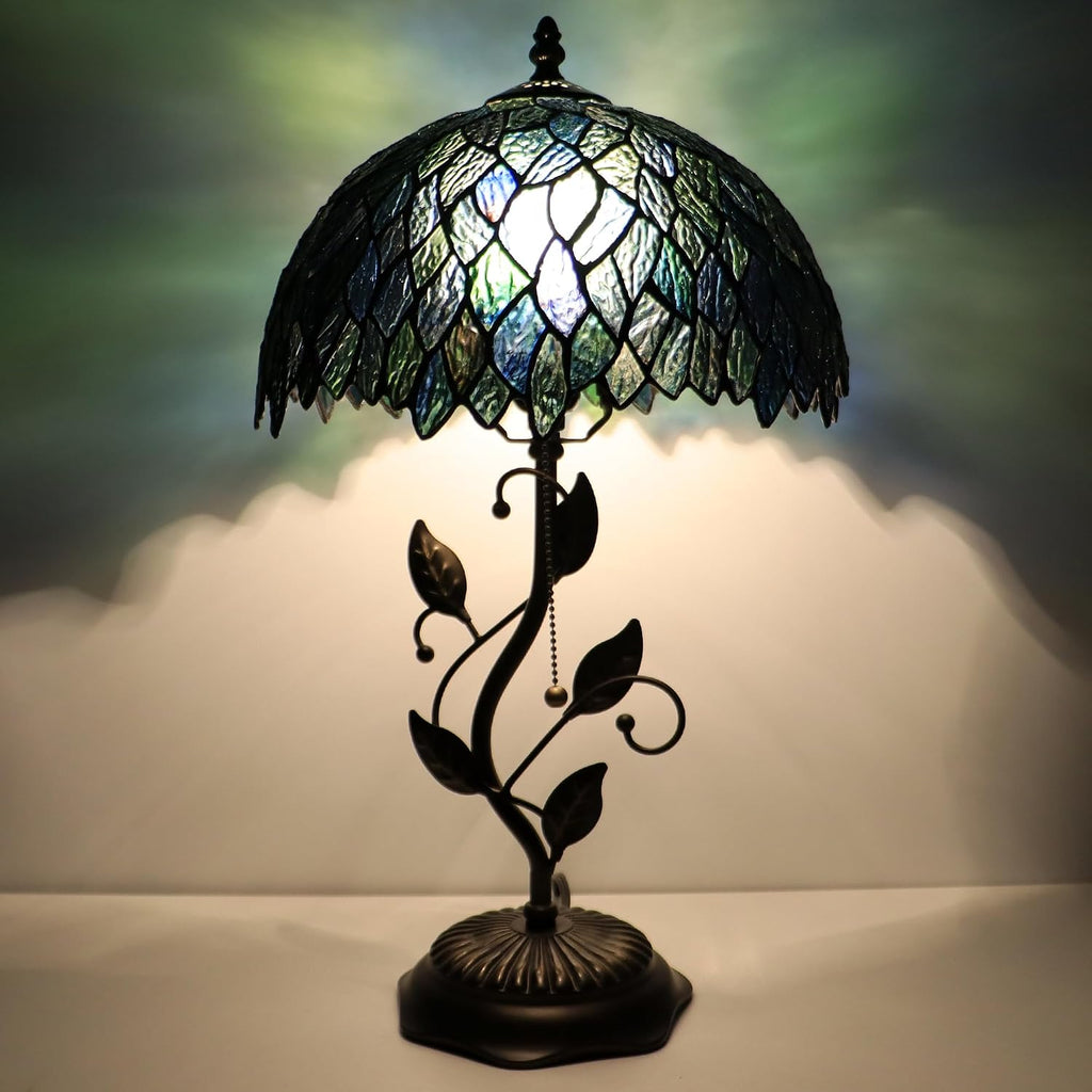 Tiffany Lamp Multicolor Leafage Style Stained Glass Table Lamp Desk Bedside Reading Light 12X12X19 Inches with Metal Leaf Base