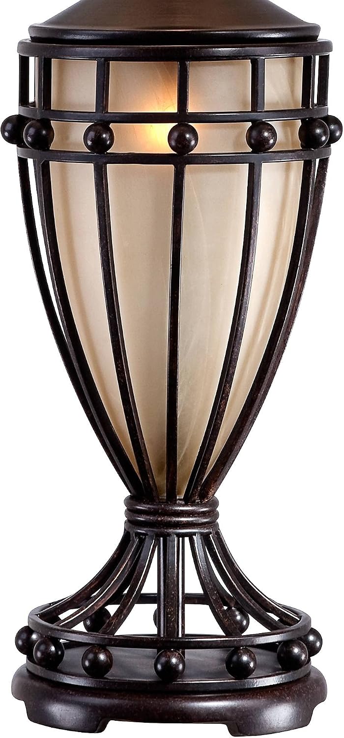 Franklin Iron Works Cardiff Traditional Rustic Urn-Shaped Table Lamps 33' Tall Set of 2 with Nightlight Brushed Iron Cage Champagne Glass Beige Fabric Bell Shade for Living Room Bedroom House
