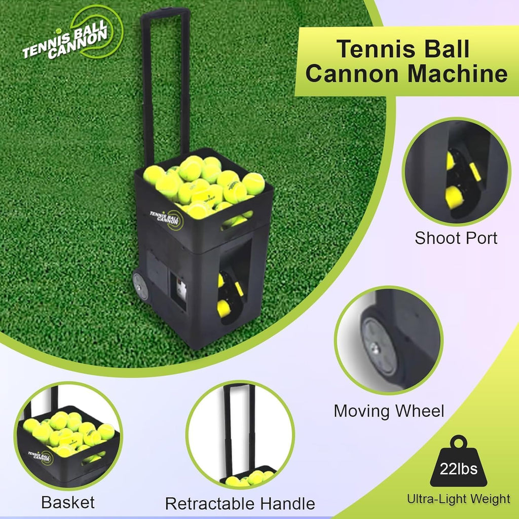 PMT Medical Portable Tennis Ball Machine 22 lbs for Beginners, Dual Motor for Top Spin & Backspin, 50+ Ball Capacity, Max 45 MPH Speed, 4+ Hour Rechargeable Battery, App and Remote Controlled