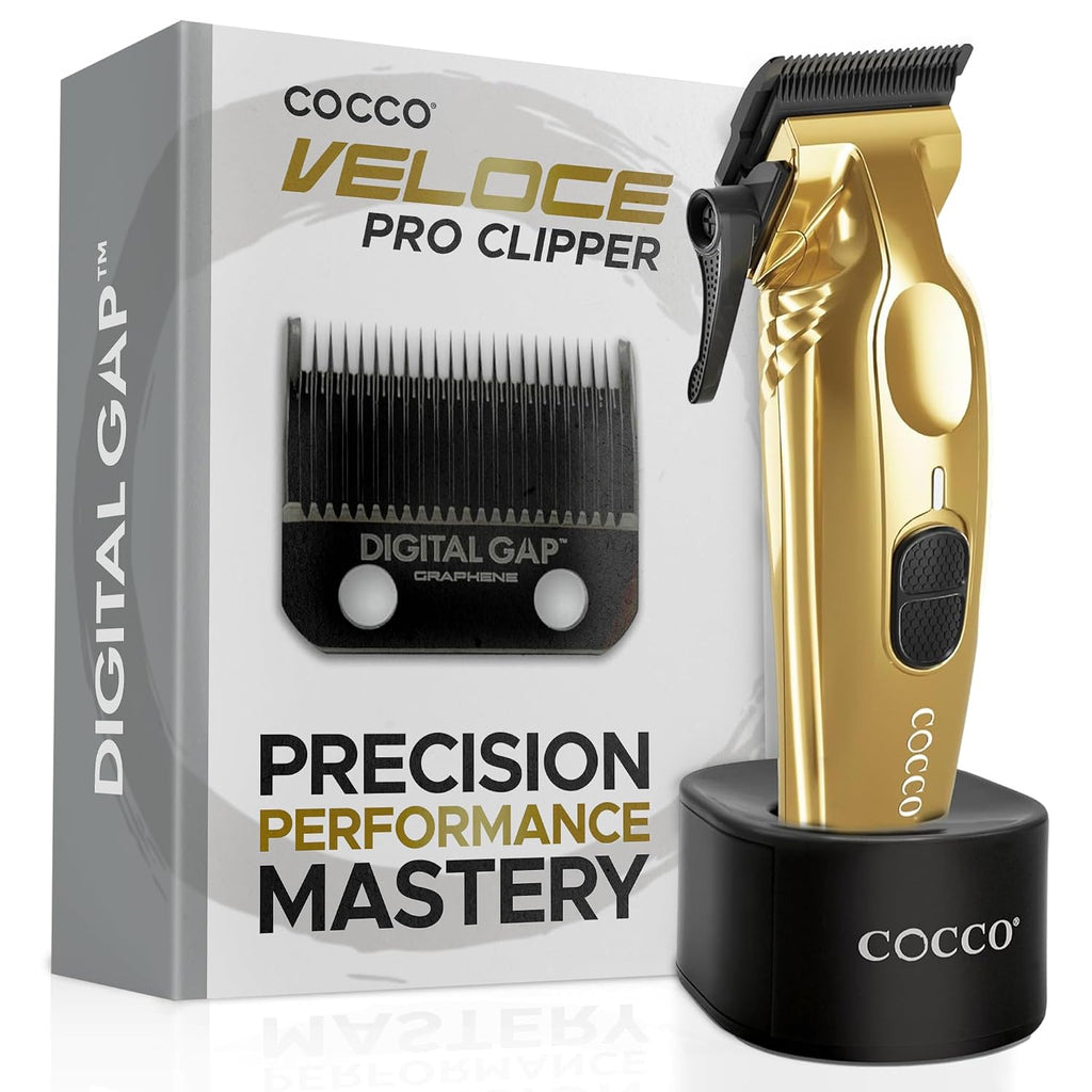 Cocco Veloce Pro Clipper, Digital Gap Ambassador Graphene Taper Blade Professional Hair Clippers, High-Torque BLDC Motor, All-Metal, Cordless, Charging Base Included