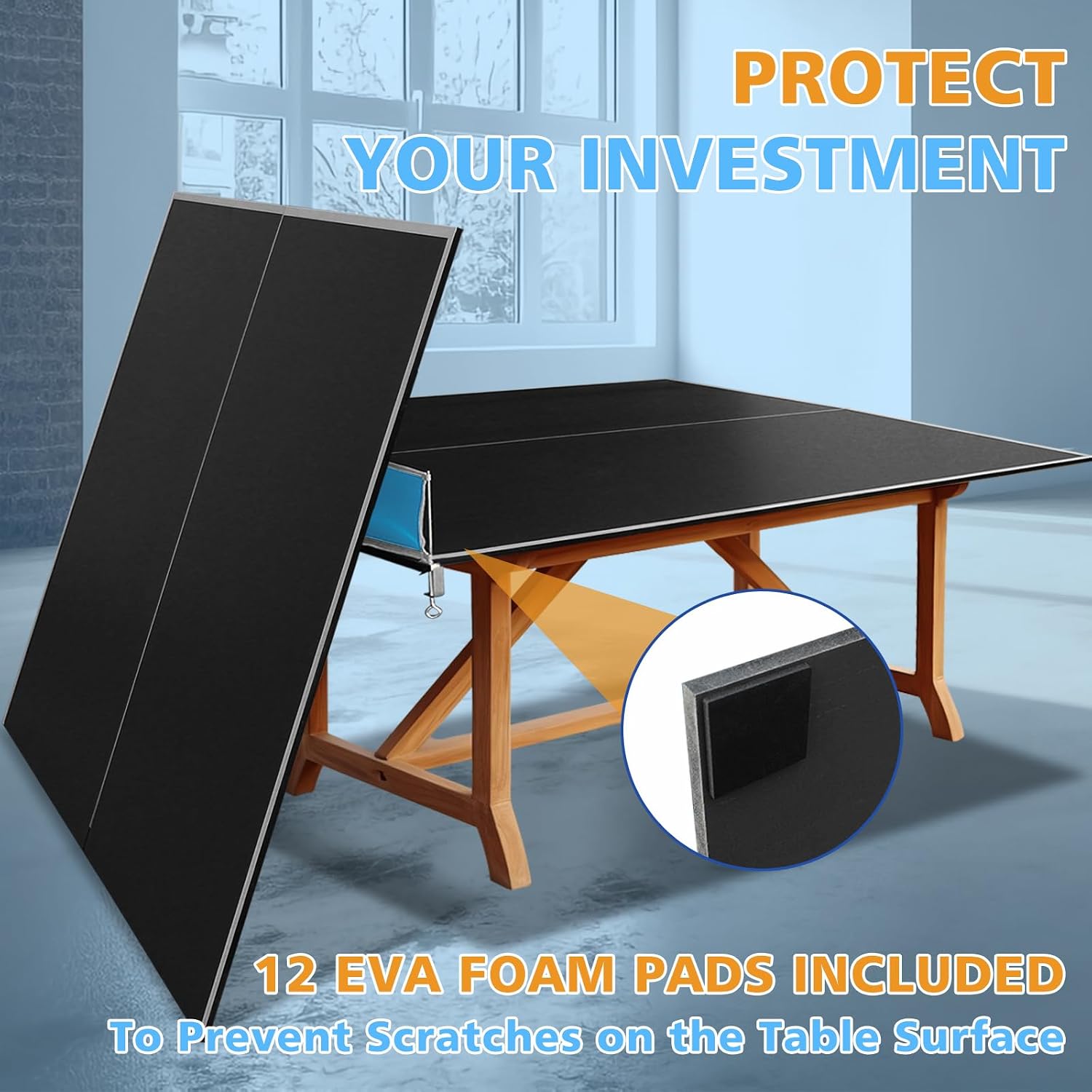 IUNNDS Table Tennis Table Topper, 6/7/8/8.5/9FT Foldable Ping Pong Conversion Top with Net Set for Billiard & Pool Tables