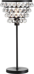 JONATHAN Y 25' Bronze Table Lamp, Modern Industrial Chandelier Style Light, Clear Crystal Beads, Glam Bedside Nightstand Lamp for Bedroom Living Room, LED Bulb Included JYL9004A