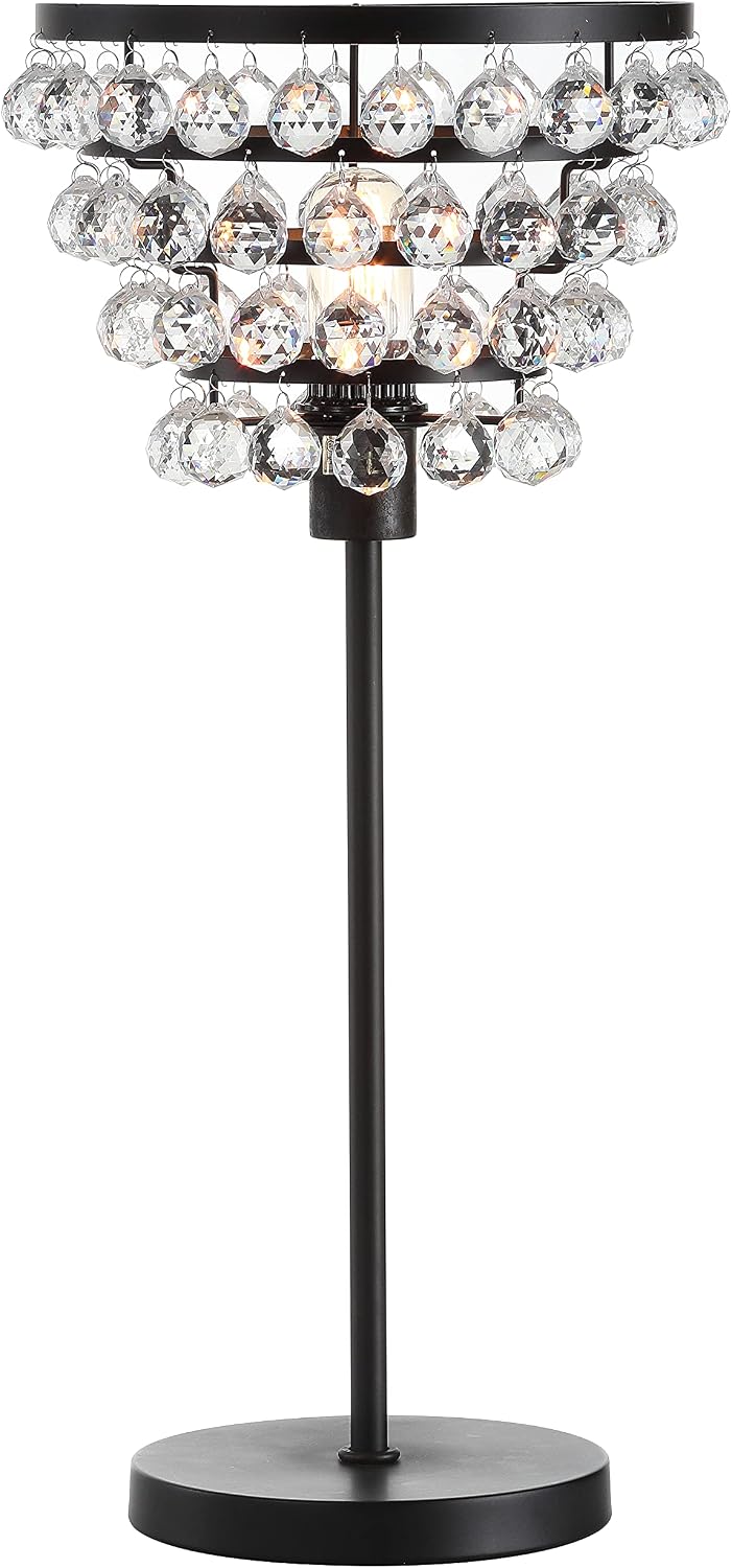JONATHAN Y 25' Bronze Table Lamp, Modern Industrial Chandelier Style Light, Clear Crystal Beads, Glam Bedside Nightstand Lamp for Bedroom Living Room, LED Bulb Included JYL9004A