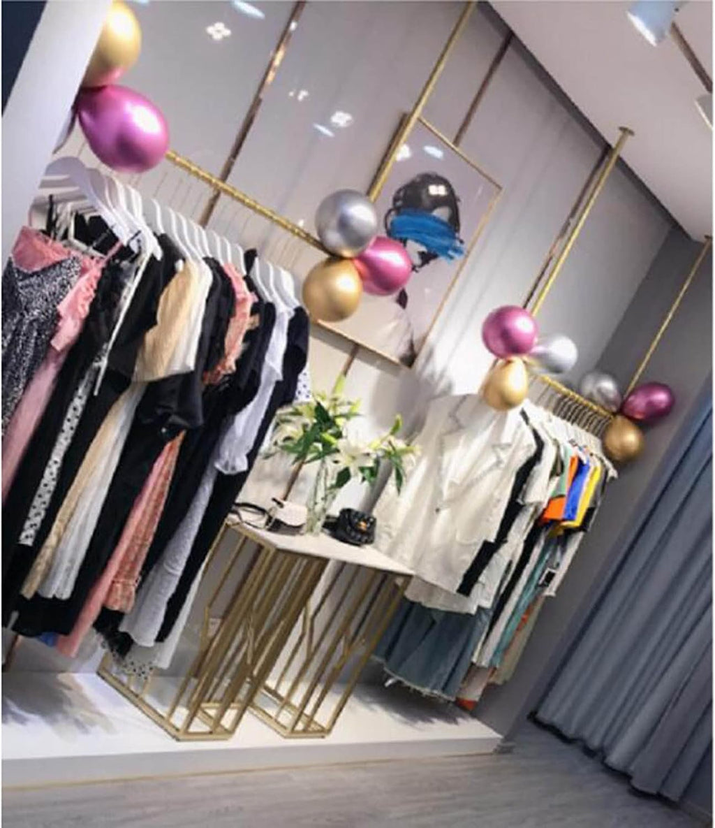 Wall-Mounted Clothing Display Rack, Metal Heavy-Duty Storage Clothes Rail, Bridal Shop Shelf Ceiling Hanger, Retail Store Iron Hanger(Golden-100Cmx150Cm