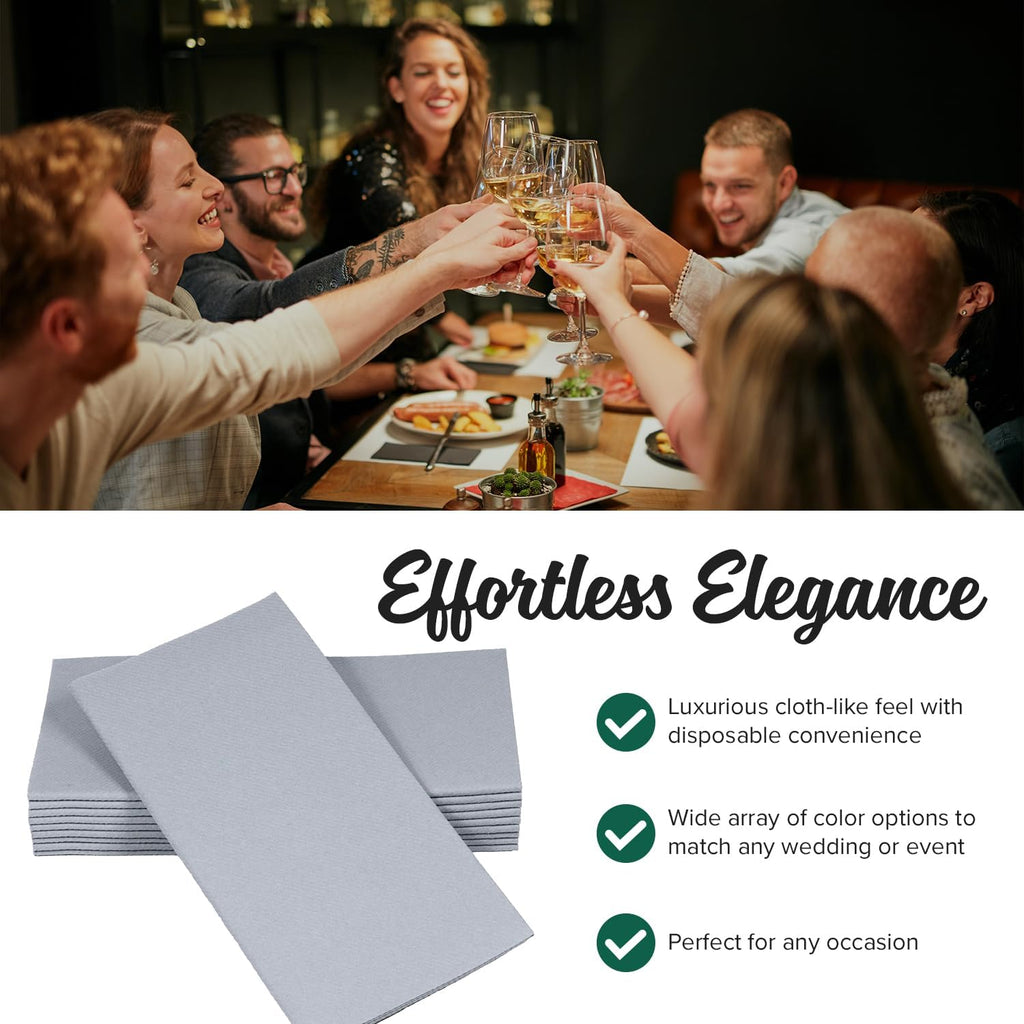 SimuLinen Grey Linen Feel Disposable Dinner Napkins - Cloth-Like Kosher Napkins for Weddings and Showers, 16'x16', Box of 300