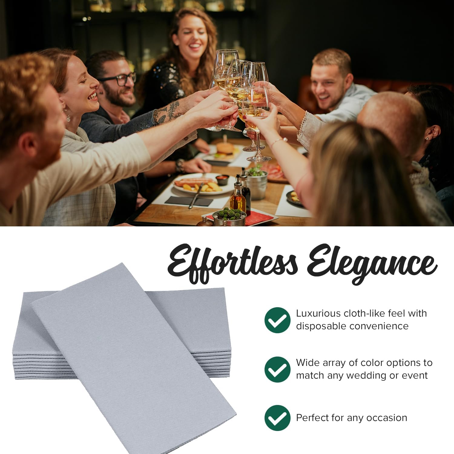 SimuLinen Grey Linen Feel Disposable Dinner Napkins - Cloth-Like Kosher Napkins for Weddings and Showers, 16'x16', Box of 300