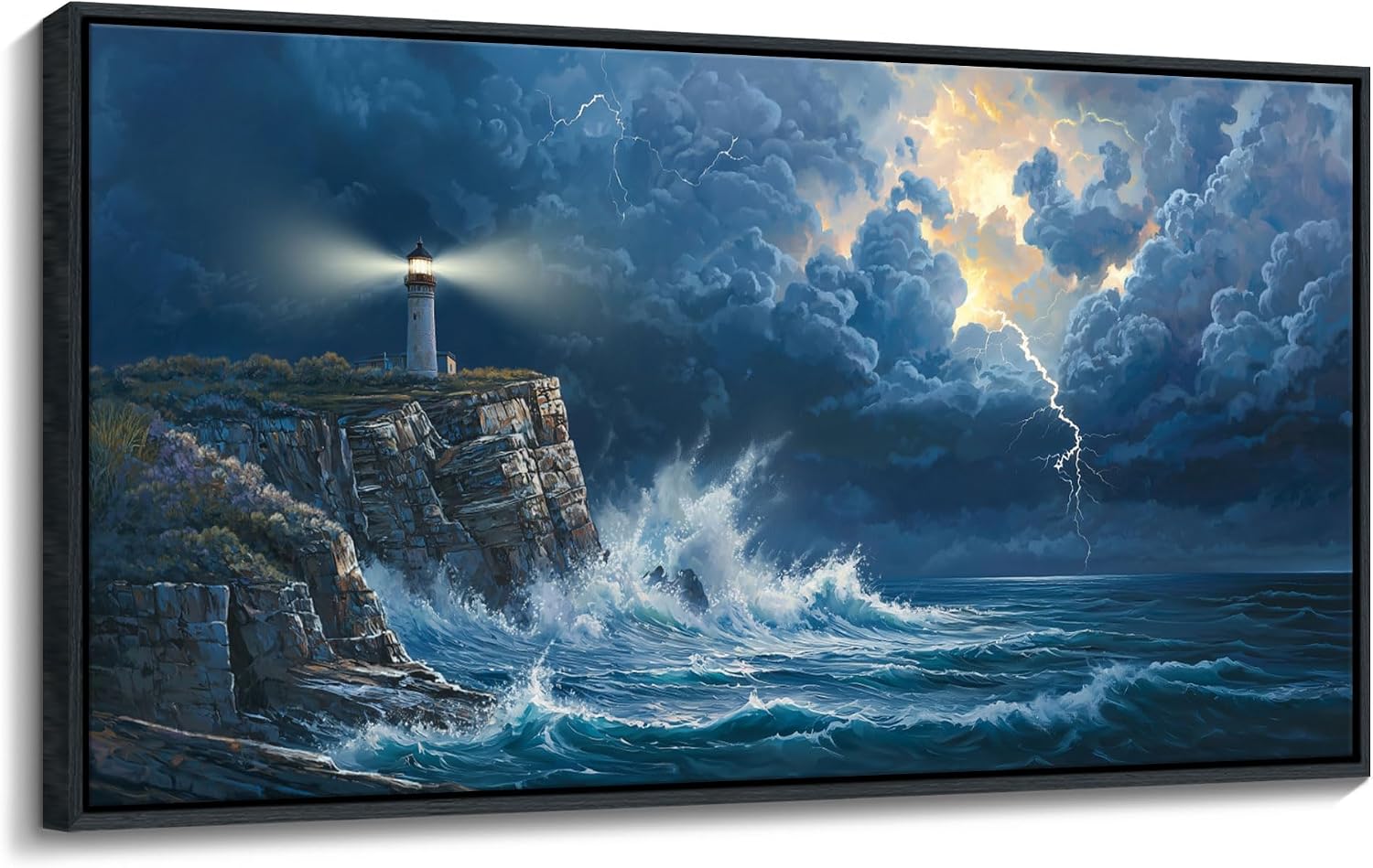 YDYSUNE Large Wall Art Framed Coastal Canvas Wall Decor Painting Navy Blue Picture,ocean decor Lighthouse Artwork for Dining Room,Living Room,Bedroom Decoration Size 24x48 Inches