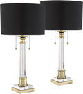 Vienna Full Spectrum Stephan 30' Tall Column Large Traditional End Table Lamps Set of 2 Pull Chain Clear Crystal Black Shade Living Room Bedroom Bedside Nightstand House Office Home Reading