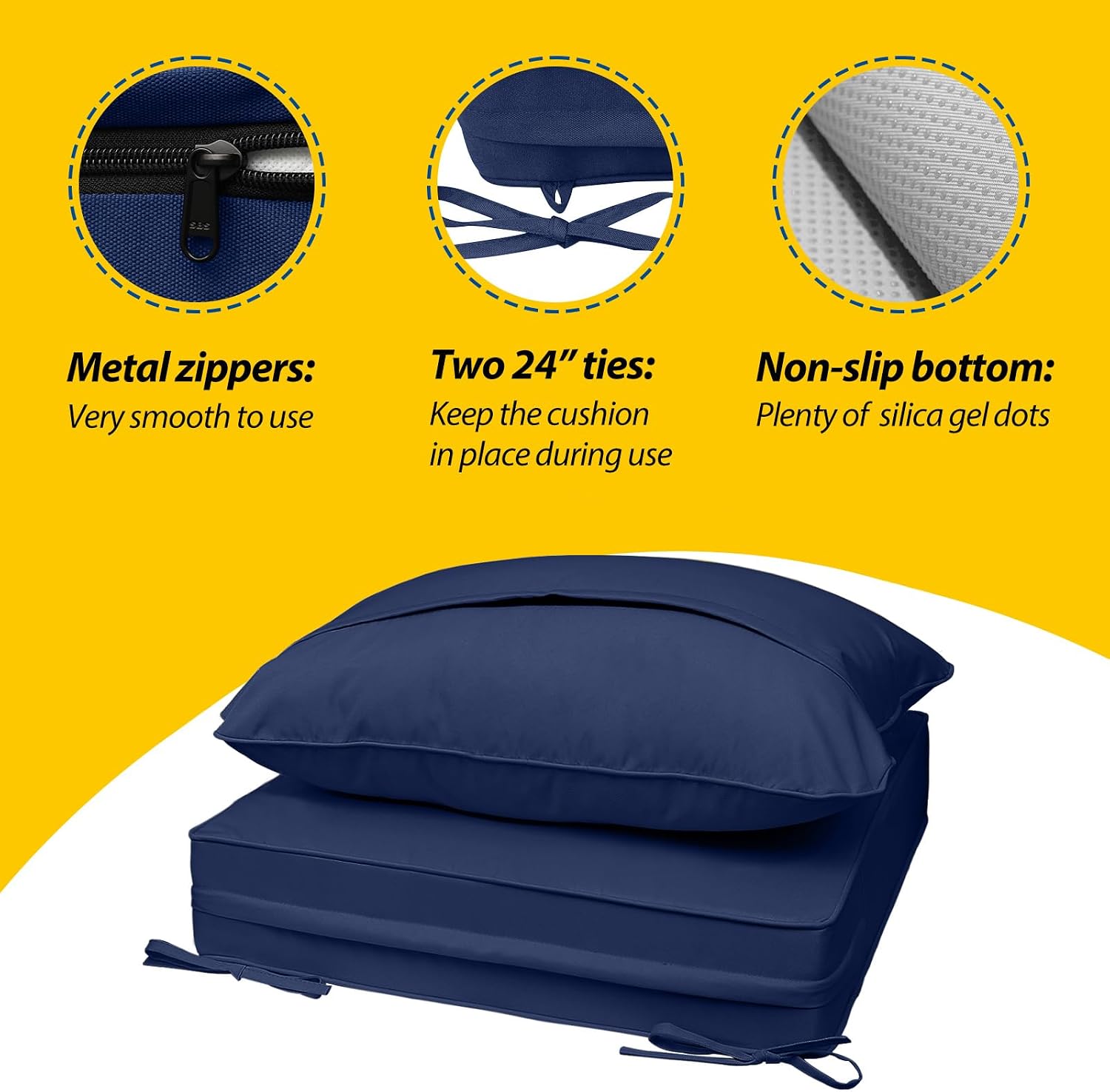 AAAAAcessories Outdoor Deep Seat Cushions, Waterproof, Fade-Resistant Patio Furniture Replacement Cushions, 25.5' x 25.5' x 5' + 25.5' x 19', Set of 4, Navy Blue