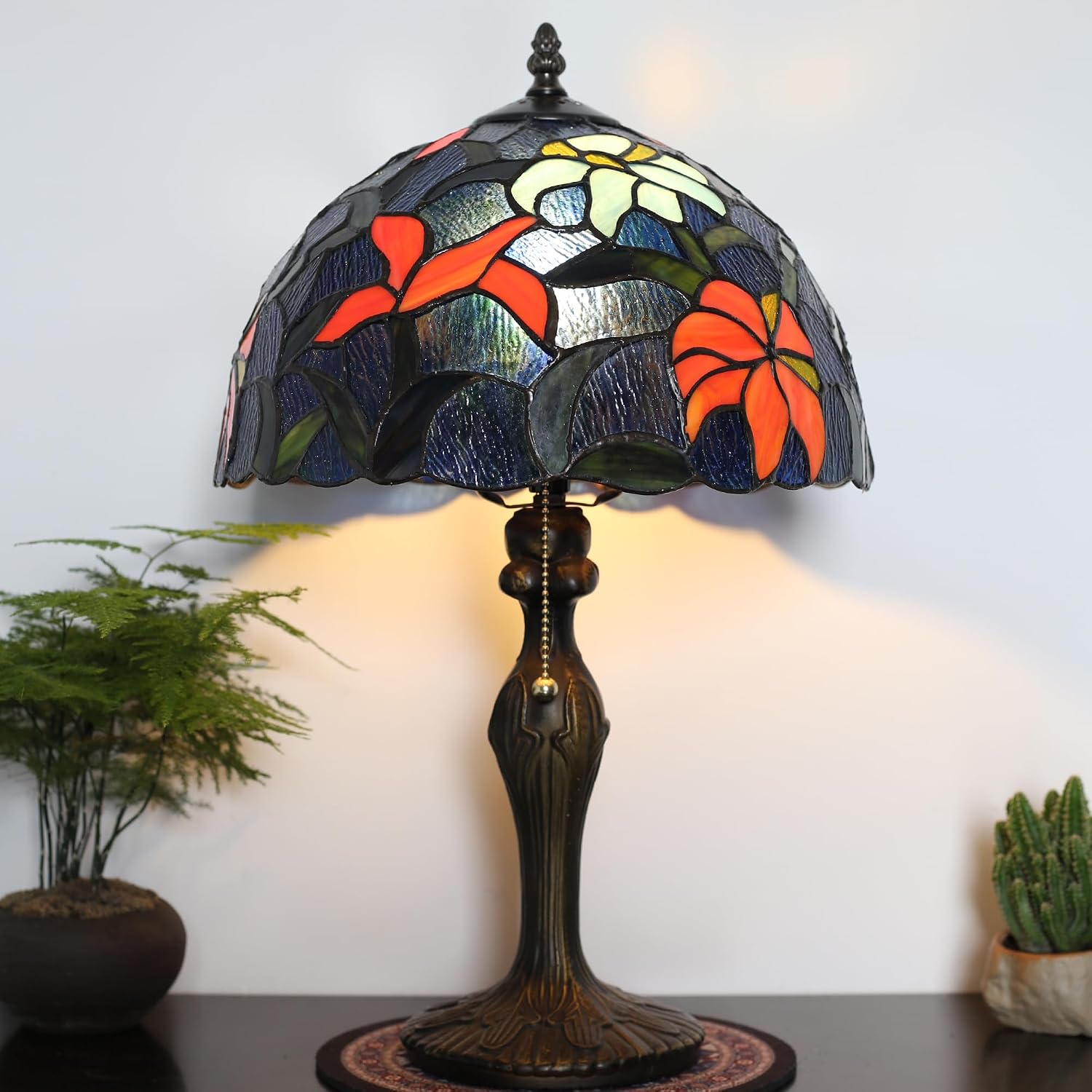 Tiffany Lamp Stained Glass Table Lamp Bedside Reading Lamp 12 x 19' Irises Style Decorative Lamp for Desk Study Living Room Bedroom Office Light Decor Gift